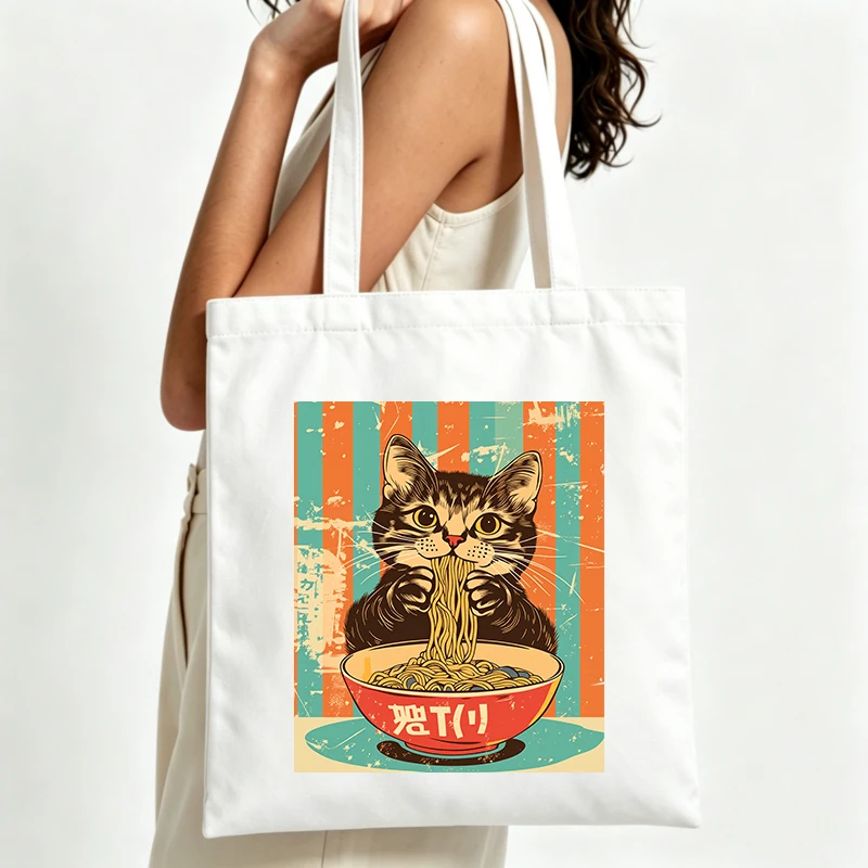 Retro Striped Graphic Canvas Tote Bag