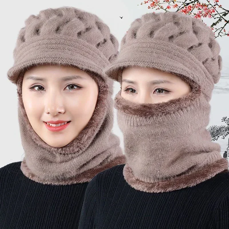 

Coral Fleece Winter Hat Beanies Women's Hat Scarf Warm Breathable Wool Knitted Hat For Women Double Layers Protection Caps