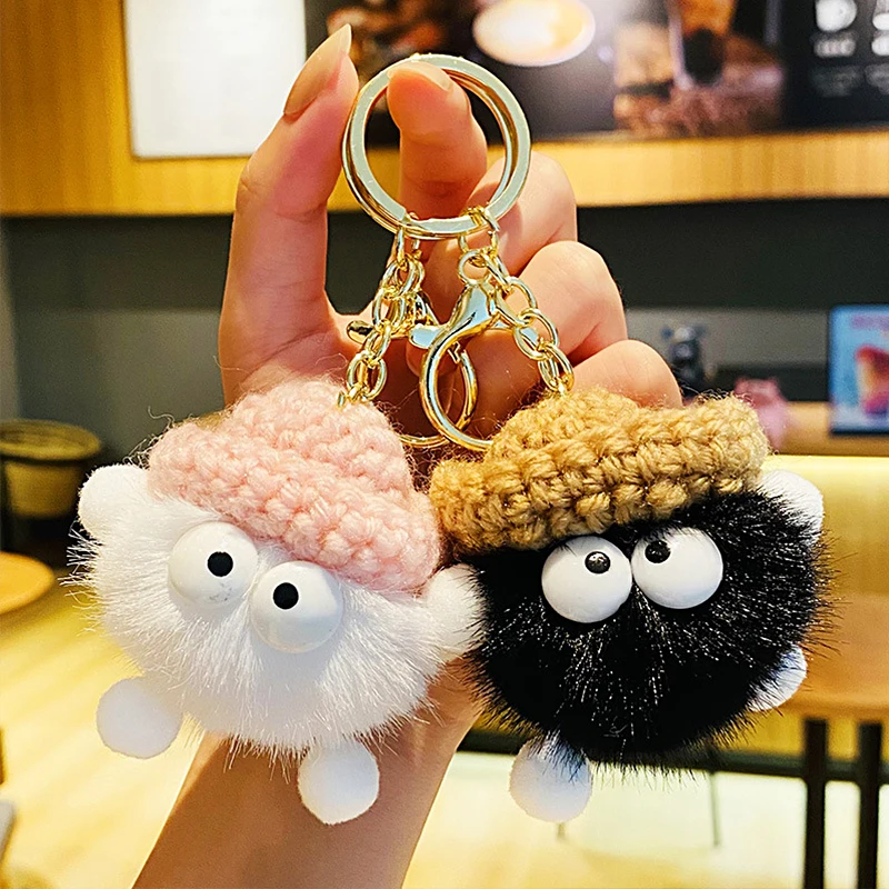 Simpatico Peluche Piccola Palla Di Carbone Portachiavi Nero Grigio Rosa Visone Pelliccia Ciondolo Borsa Creativa Auto Portachiavi In Metallo Ragazza R