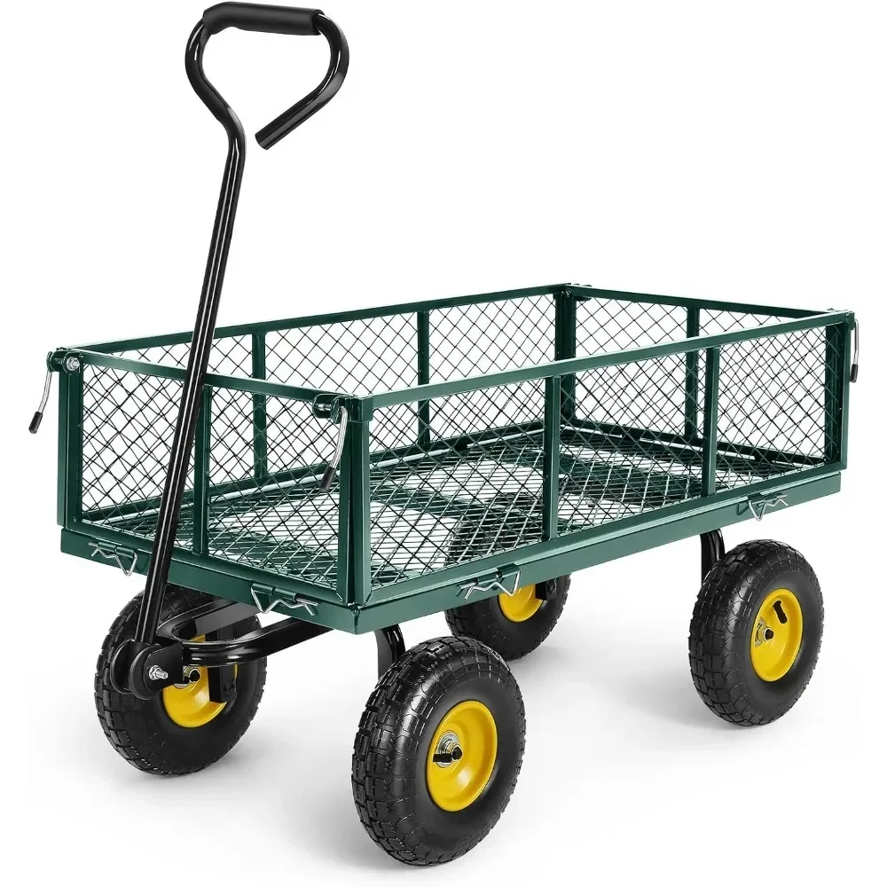 

Steel Garden Cart With Removable Steel Mesh Sides to Convert Into Flatbed Trolley Hand,Heavy Duty Garden Wagons