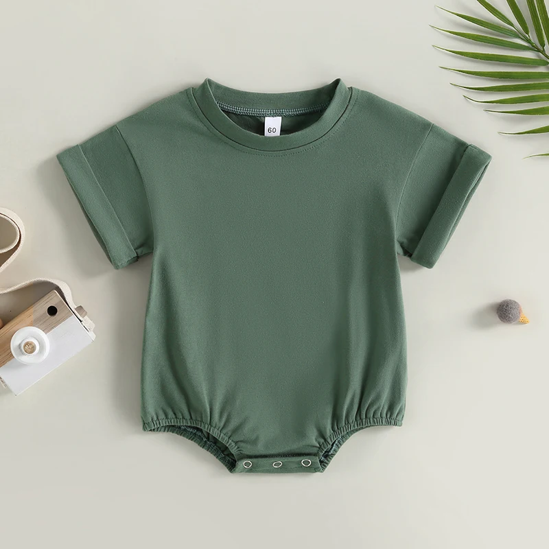 0-24Months Infant Baby Boys Girls Bodysuit Summer Pullover Crewneck Loose Romper Short Sleeve Solid Color Newborn Clothes Outfit baby rompers baby jumpsuit cotton jumpsuit baby clothing cotton onesies