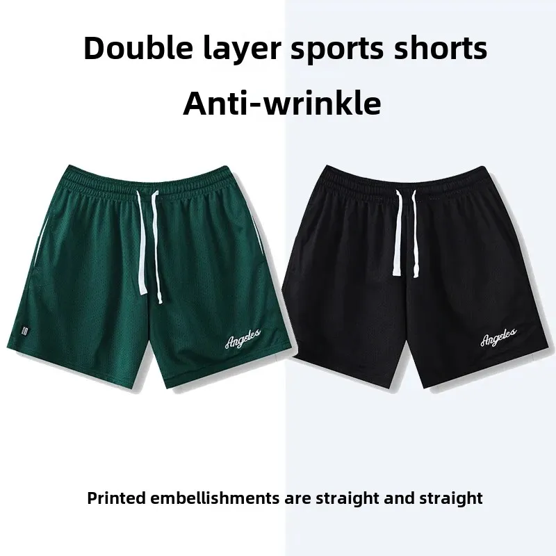 American Style Basketball Shorts Sport Training Loose Fitness Men Summer Women Three-in-One Fake Two-Piece with Lining
