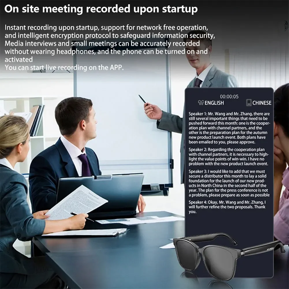 Smart Glasses AI Intelligent Translation Wireless Bluetooth Glasses Auto Voice Translation Audio Support 75 Languages