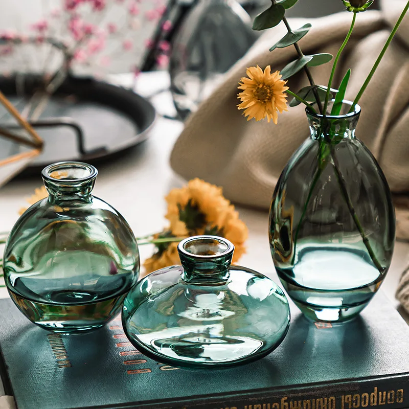 Vintage Vase Decorative Glass Vases, Embossed Colored Glass