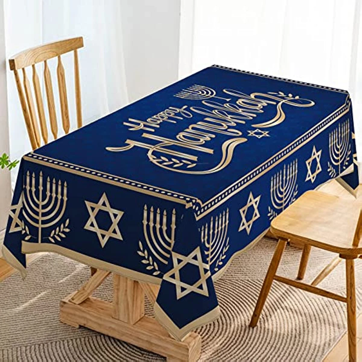 Happy Hanukkah Tablecloth Jewish Chanukah Menorah Table Cover Festival