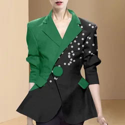 2022 Spring New Women Suit Jacket Fashion Notched Single Button Long Sleeve Slim Fit Women's Contrasting Colors Cardigan Coat