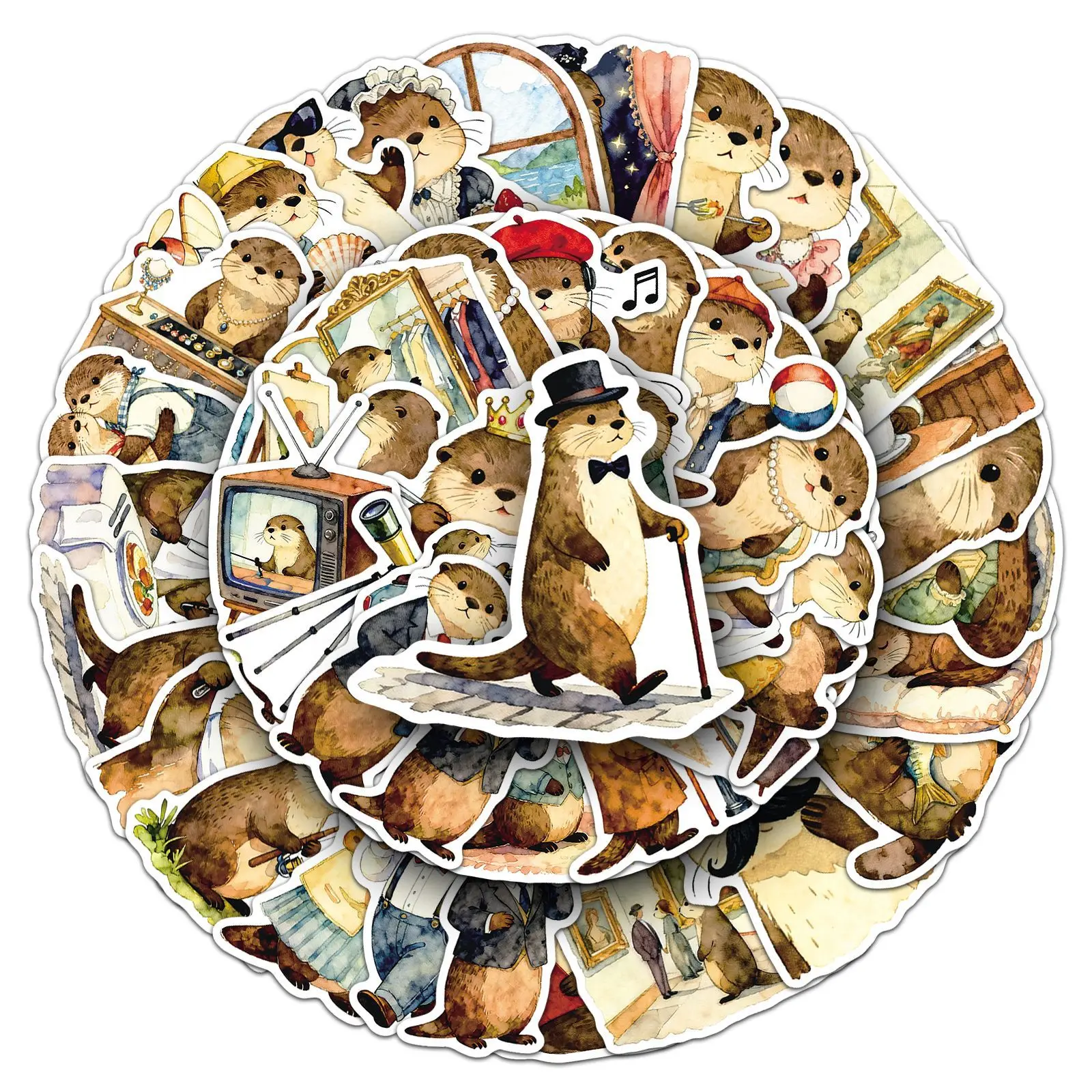 Cartoon Otter Waterproof Decorative Sticker Pack - 50-Piece Set for Personalizing Water Bottles, Laptops, Phones, Notebooks, and More