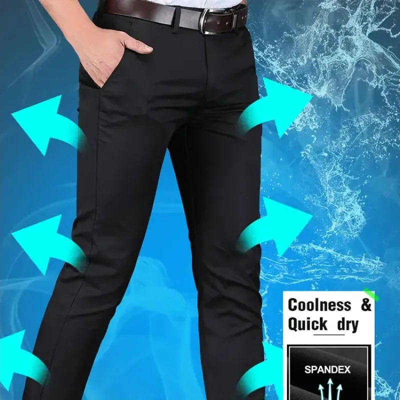 Men's Business Casual Long Pants Comfortable Stylish Ice Silk Thin Trousers Suit High Waist Breathable Pants business pants suit pants men pants thin trousers
