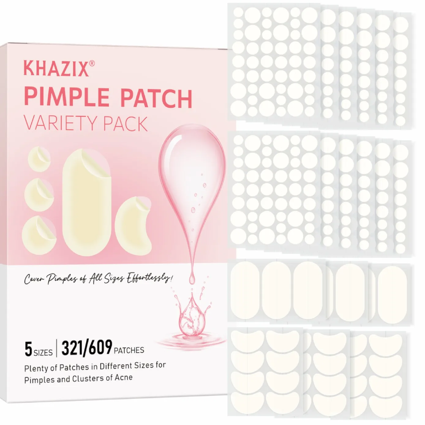 Patchs contre l'acné - 4 tailles - rond/en forme de croissant/en forme de bande, imperméable et sans séchage, traitement de l'acné, couverture des imperfections