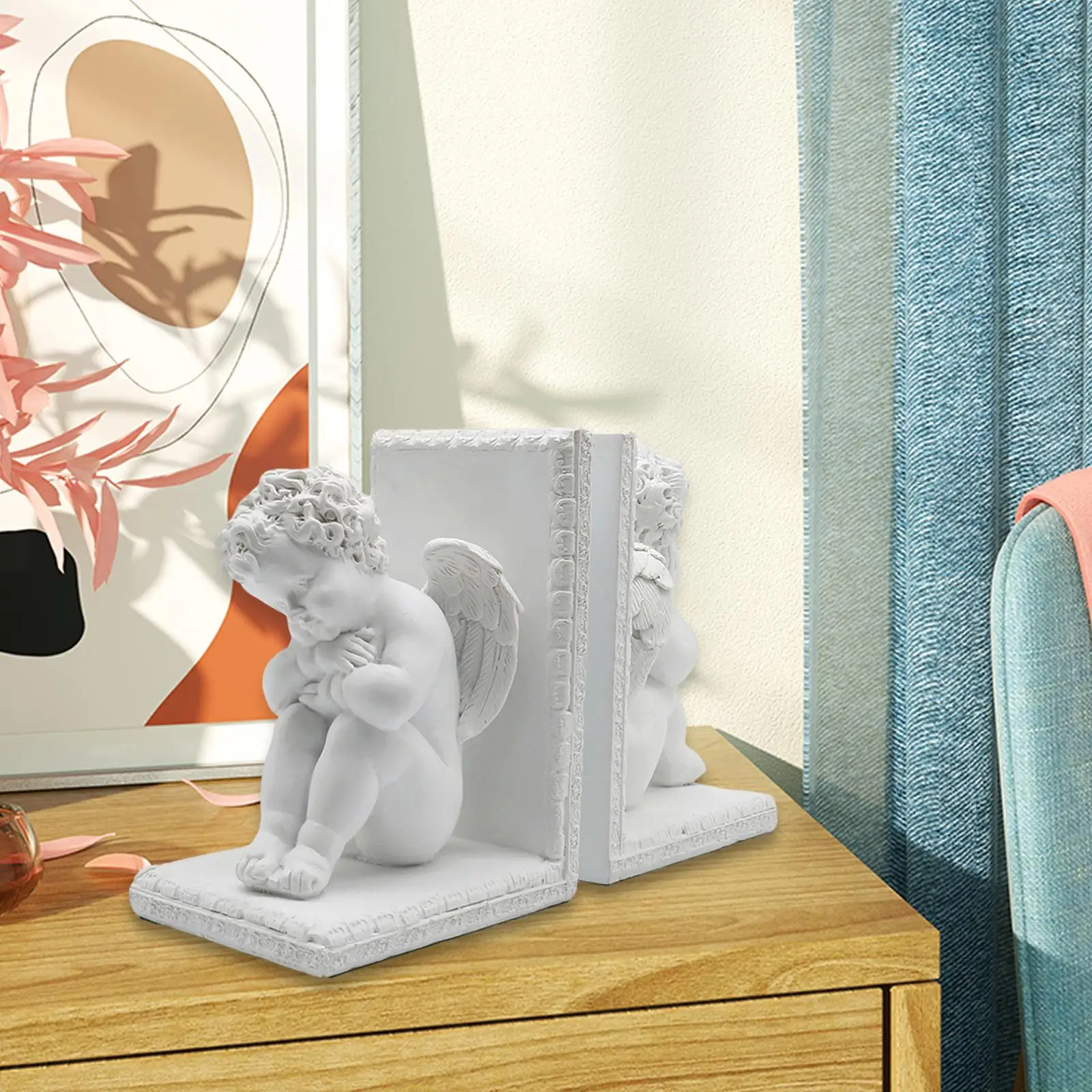 2 Pieces Angel Statues Bookends Book Supports Decorative Figurine Sculpture for Shelves Cabinet Desk Living Room Home Decoration