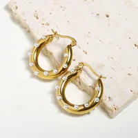 Luxury Shiny Zircon Hoop Earrings for Women Trendy Golden Stainless Steel Wed Ear Geometric Circle Earring Jewelry Pendientes - Image 2