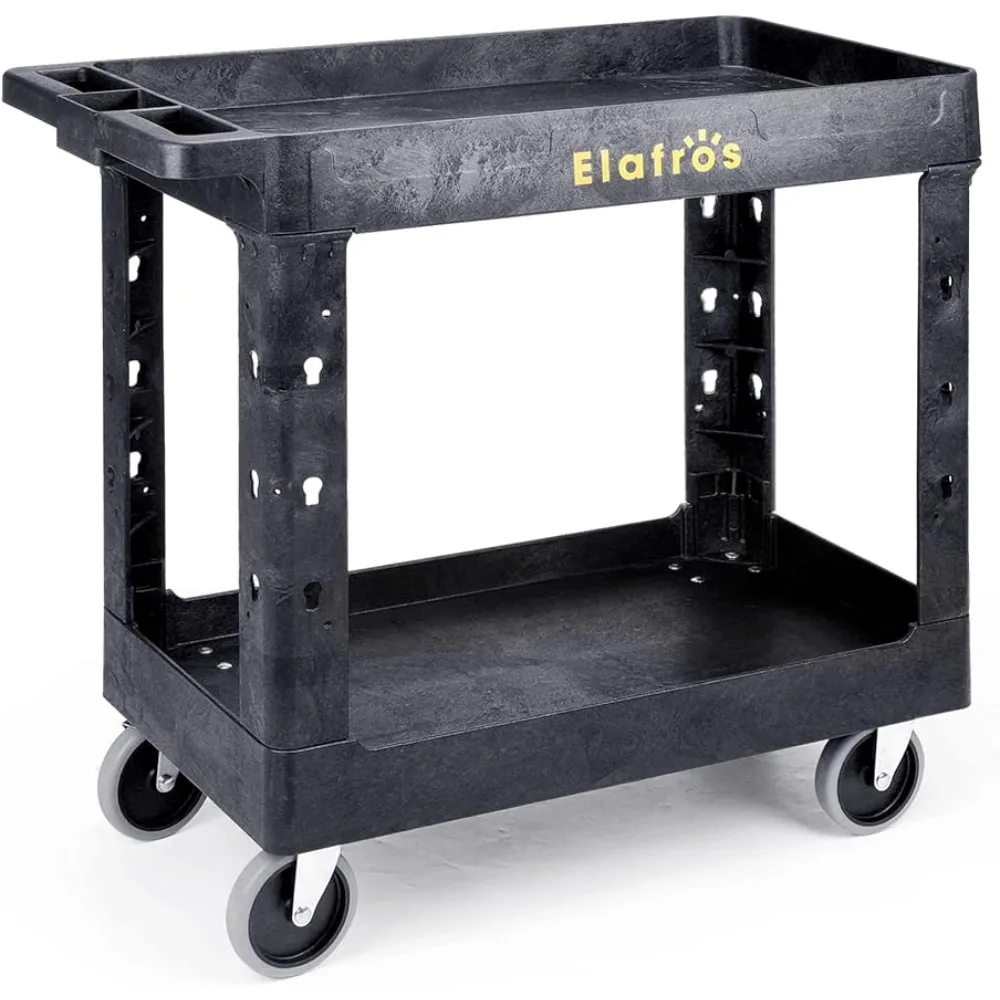 

ELAFROS Heavy Duty Plastic Utility Cart 34 x 17 Inch - Work Cart Tub Storage W/Deep Shelves Full Swivel Wheels Holds up 550 lbs