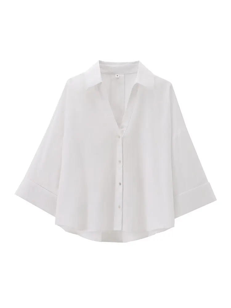 HH Women Fashion Yellow Blouse V Neck Button Drop Sleeves Shirt Summer Female Loose Casual Office Lady Shirts Chic Tops