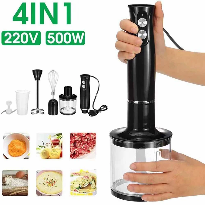 4 In 1 Miscelatore Per Frullatore A Immersione Ad Alta Potenza Include Tritatutto E Tazza Per Frullato Lama Per Ghiaccio In Acciaio Inossidabile Spina
