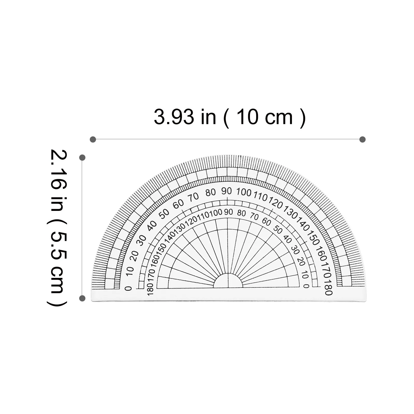 50Pcs 검정색 번호가 매겨진 플라스틱 각도기 10Cm 4인치 수학 기하학 학교 사무용품 대량용 정확한 각도 측정 도구