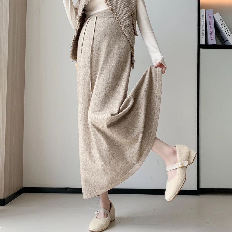 C70604# Maternity Skirt A Line Skirts Korean Style Maxi Dress Clothes Cozy Slim Knitted Mid-Long Pregnancy Skirt