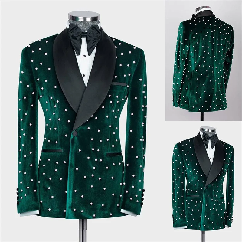 

1Pcs Pearls Velvet Men Suit Blazer Formal Wedding Tuxedos Prom Party Custom Made Satin Lapel Jacket Outfit Costume Pour Hommes