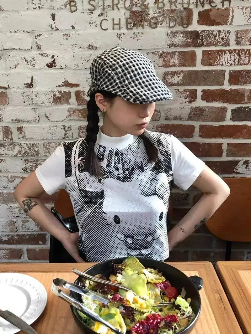 

Kt Hello Kitty Short Japanese Fashion Casual Cute Soft Girl Summer Slim Slim T-Shirt Female Short-Sleeved Student Casual Bm Top