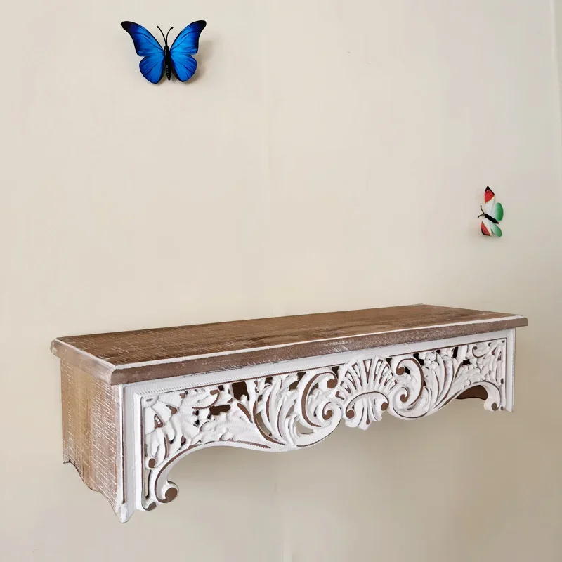 French wood shelf wall shelf Moroccan carved balcony wall hanger retro garden decoration word baffle 5