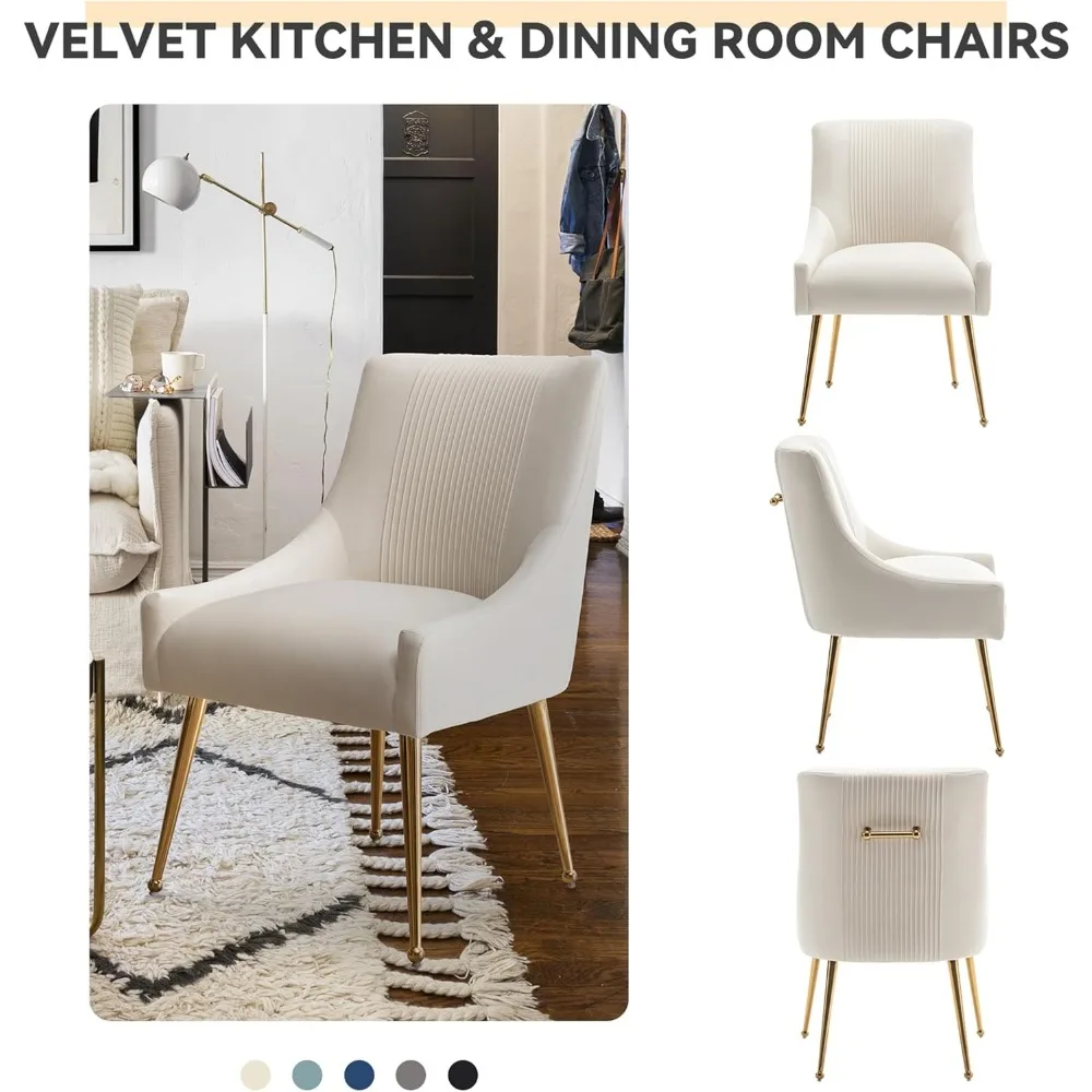 Dining Chairs,Modern Living Room Chairs, Velvet Upholstered Dining Room Chairs with Gold Legs,Tufted Accent Chair Set of 6 4