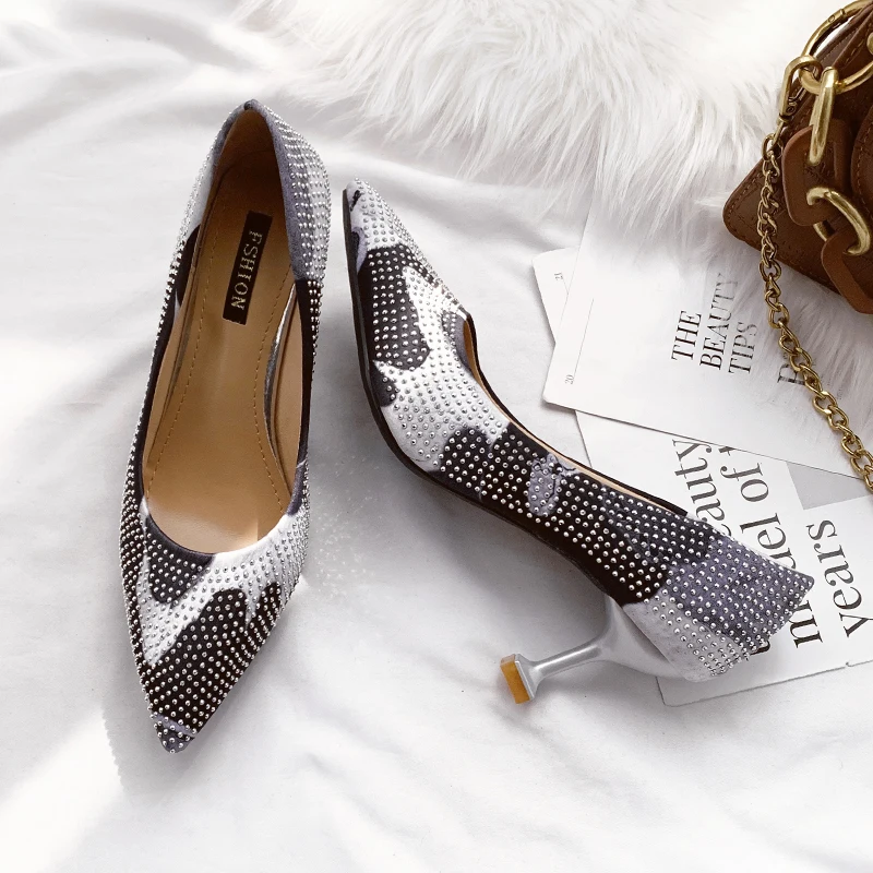 Fashion mixed-color Fretwork Pumps Women Autumn Party Wedding High Heels Shoes Woman Sexy Footwear New 2022