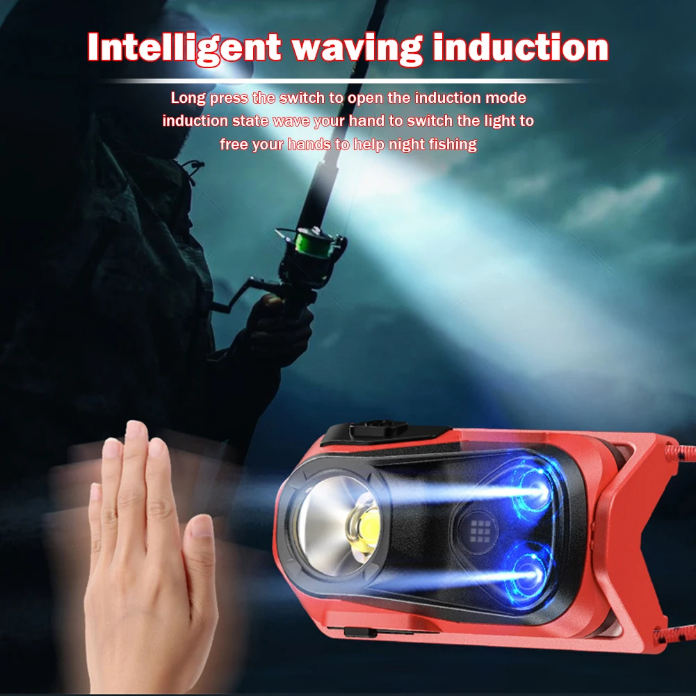 Rechargeable XPG Headlight Intelligent Waving Sensor Head-mounted Flashlight High Brightness 4 Modes For Hiking Fishing Running