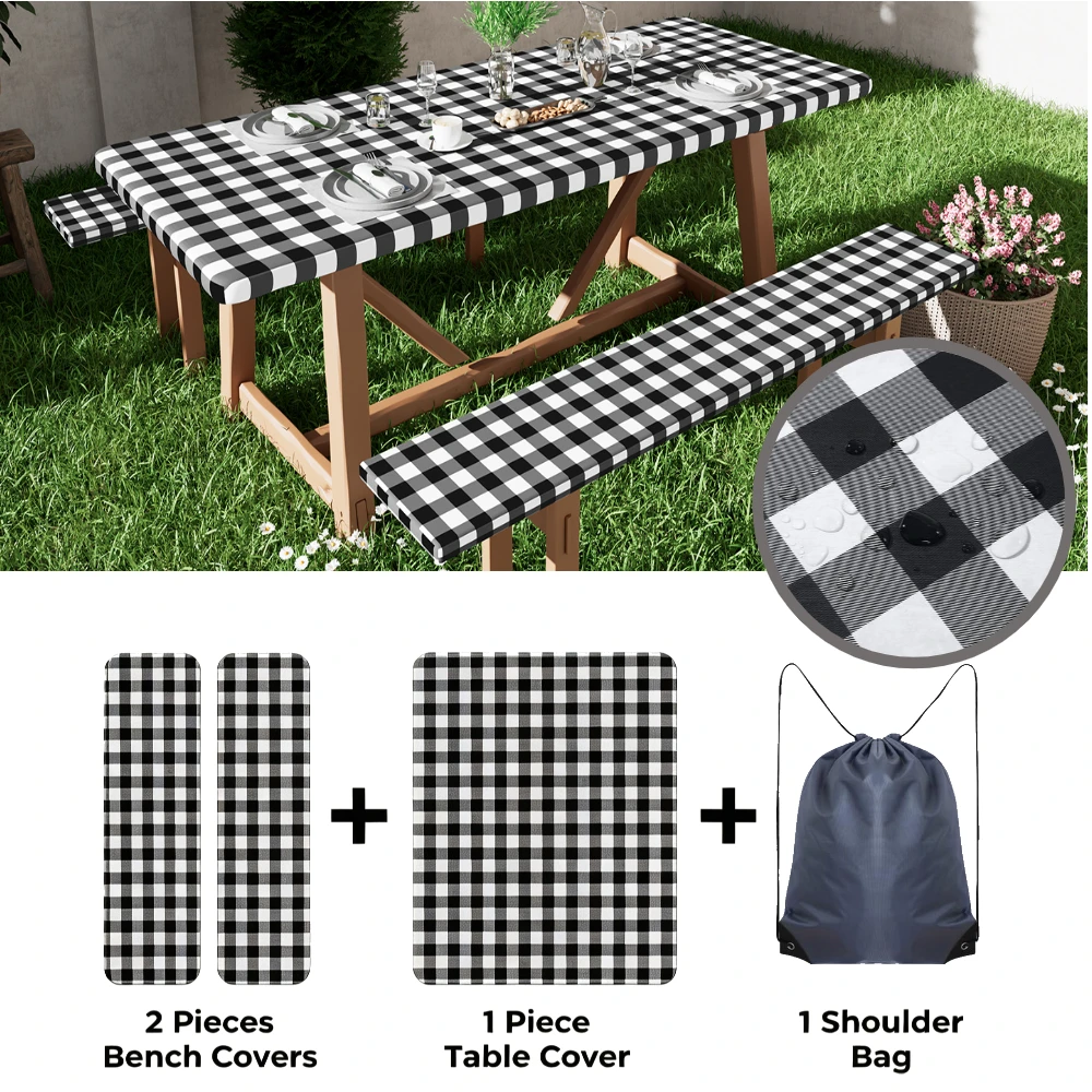 Waterproof Windproof Elastic Edge Picnic Table and Bench Cover Set