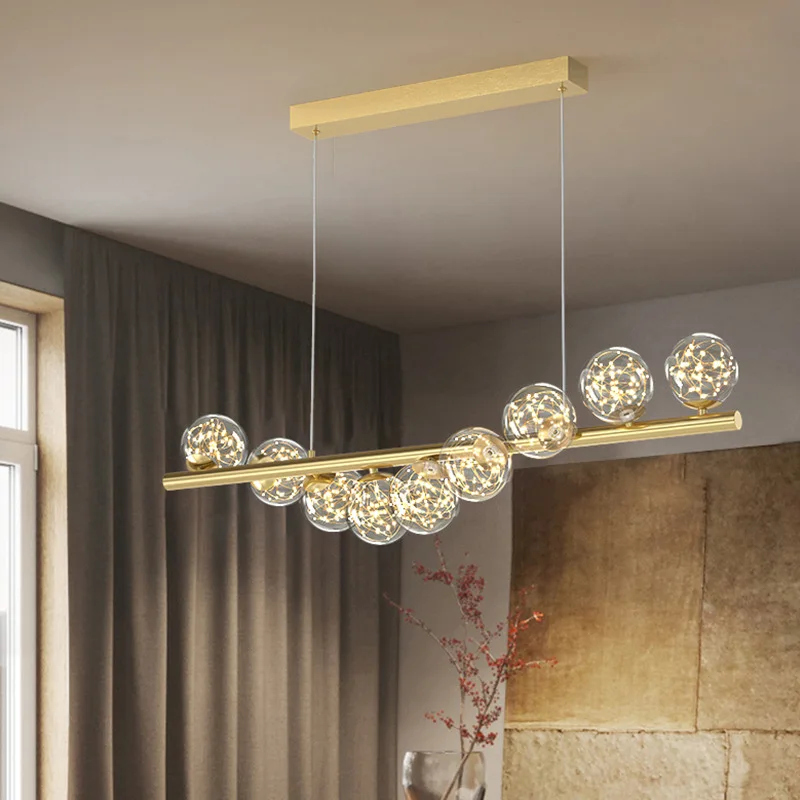 LED Glass Chandelier for Living Room Dining Room Long Table Modern Restaurant Ceiling Lighting Warm Lustre