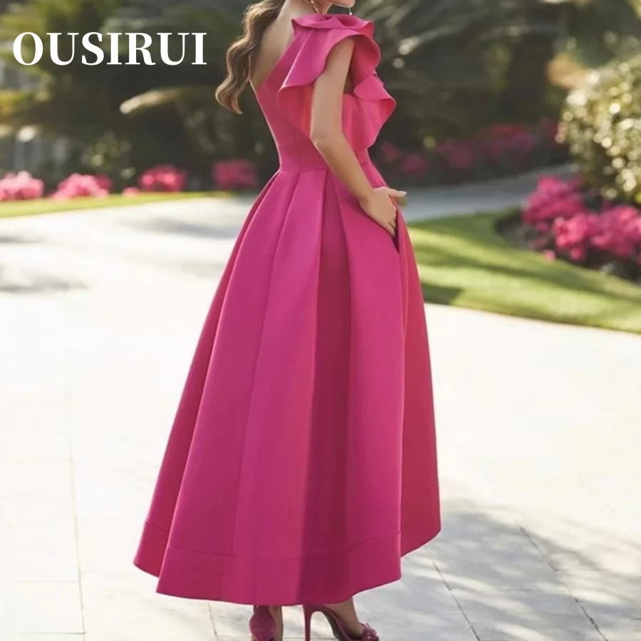Prom Dress Formal Occasion Dresses Ruffles One Shoulder Pure Color Made Cocktail Dresses for Women Wedding Party Elegant