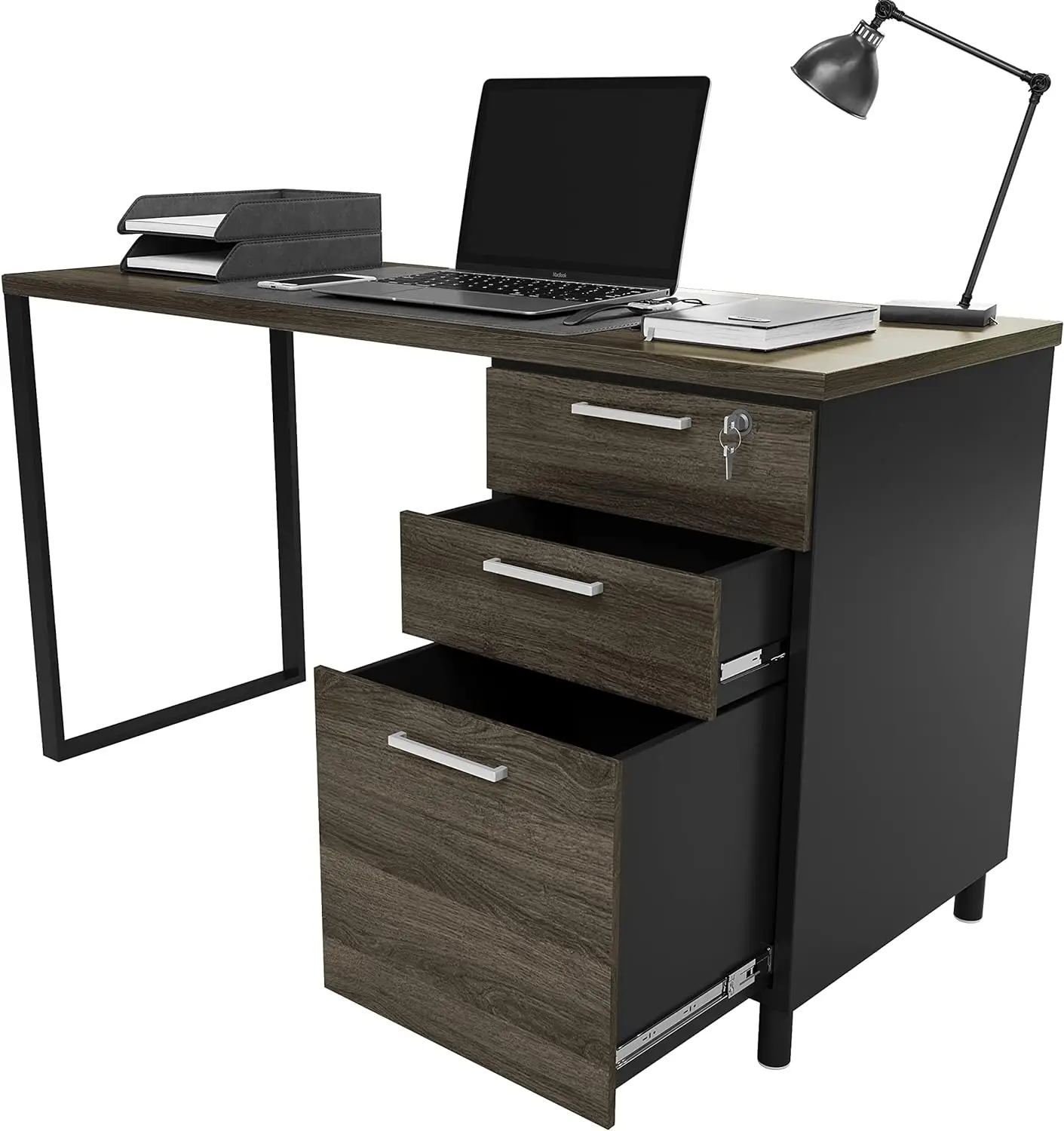 

Milano Home Office Desk - 47Inch Space Grey/Black Home Office Desk with Drawers - Modern Computer Desk with Storage,