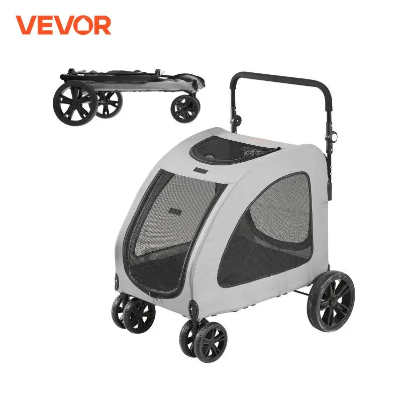 VEVOR 160lbs Pet Stroller 4 Wheels Dark Grey Dog Puppy Stroller Rotate with Brakes and Height-Adjustable for Medium Large Dogs