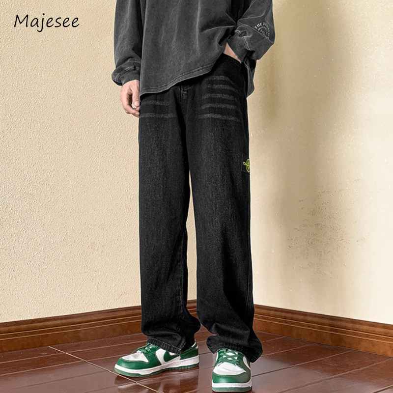 Jeans Men Simple Autumn European Style Ins Wide Leg Trousers Loose High Street Vintage Casual Handsome Youthful Mature Classic
