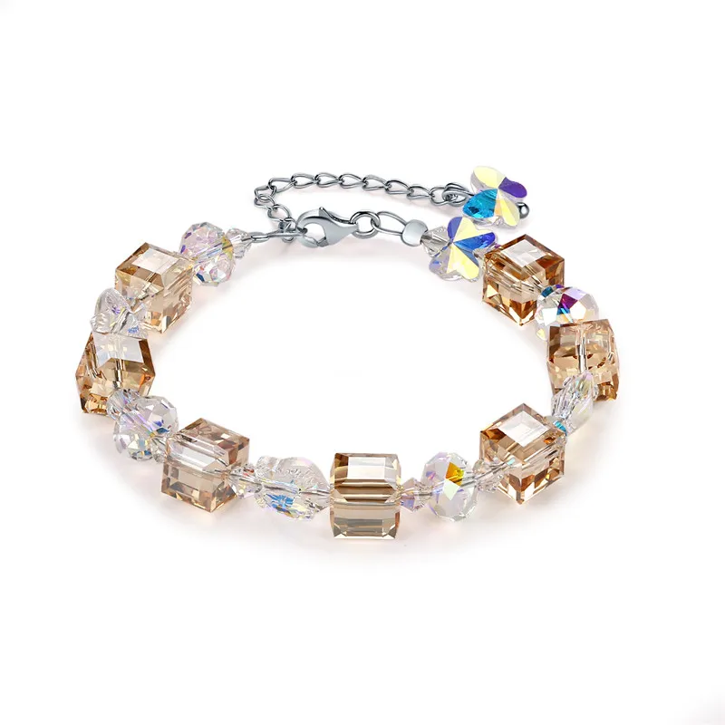 

Multi-Color Beads Charm Bracelet Cube Butterfly Crystals from Austria Silver Color Pulsera DIY Making Jewelry For Women Party