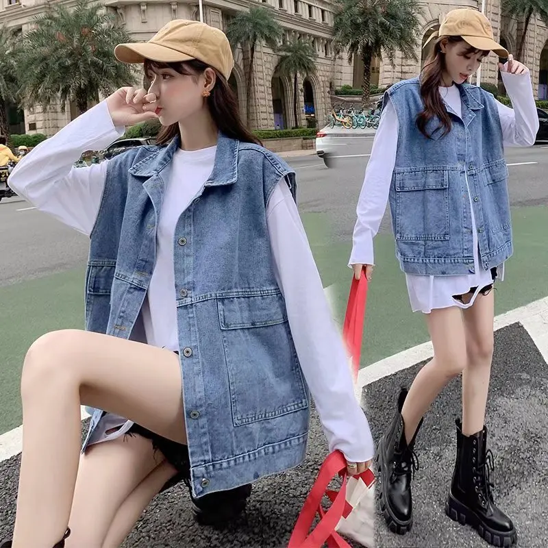 Feynzz Denim Vest Denim Vest Korean Version Spring New Women's Jacket Coat Loose Sleeveless Vest Summer Fashion Vest black puffer coat womens