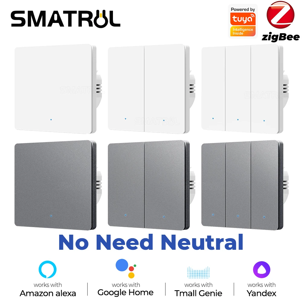 

Tuya Zigbee EU UK Smart Light Switch Button Switch No Neutral Wire No Capacitor Needed Smart Life APP Support Alexa Google Home