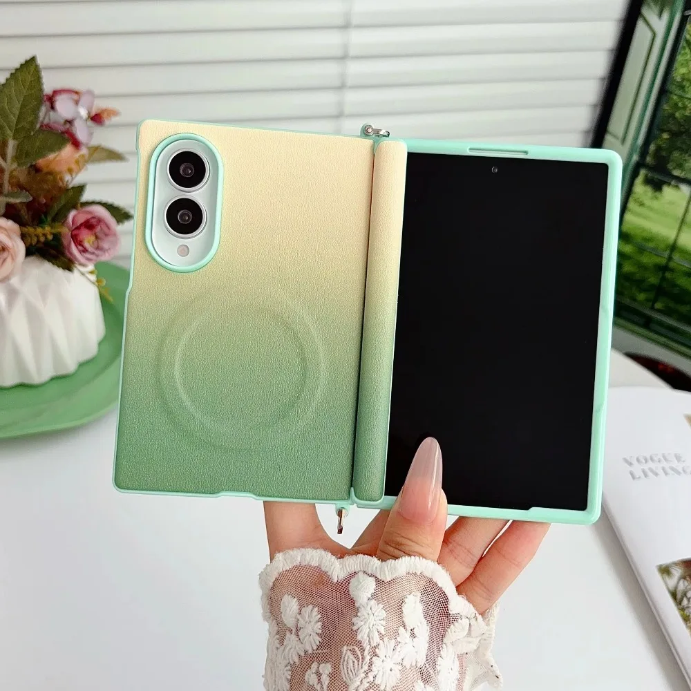 Magnetic PU Leather Shockproof Hinge Protective Case with Gradient Color Finish