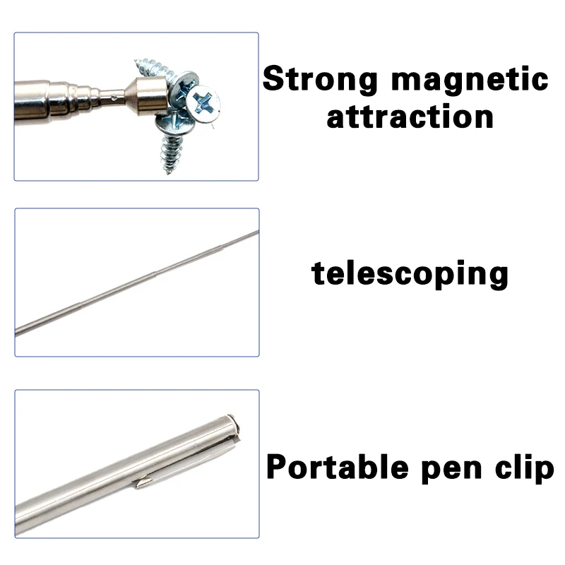 Household Portable Magnetic Telescopic Pickup 1.5-pound Silver Iron suction rod Extension Rod Car/Bicycle Repair Assistant Tool