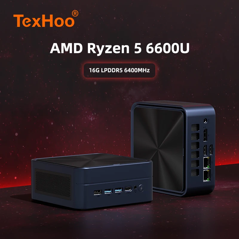 2025 Flagship Texhoo ZHR 6600U Mini PC Ryzen 5 6-Core Dual 4K 16GB