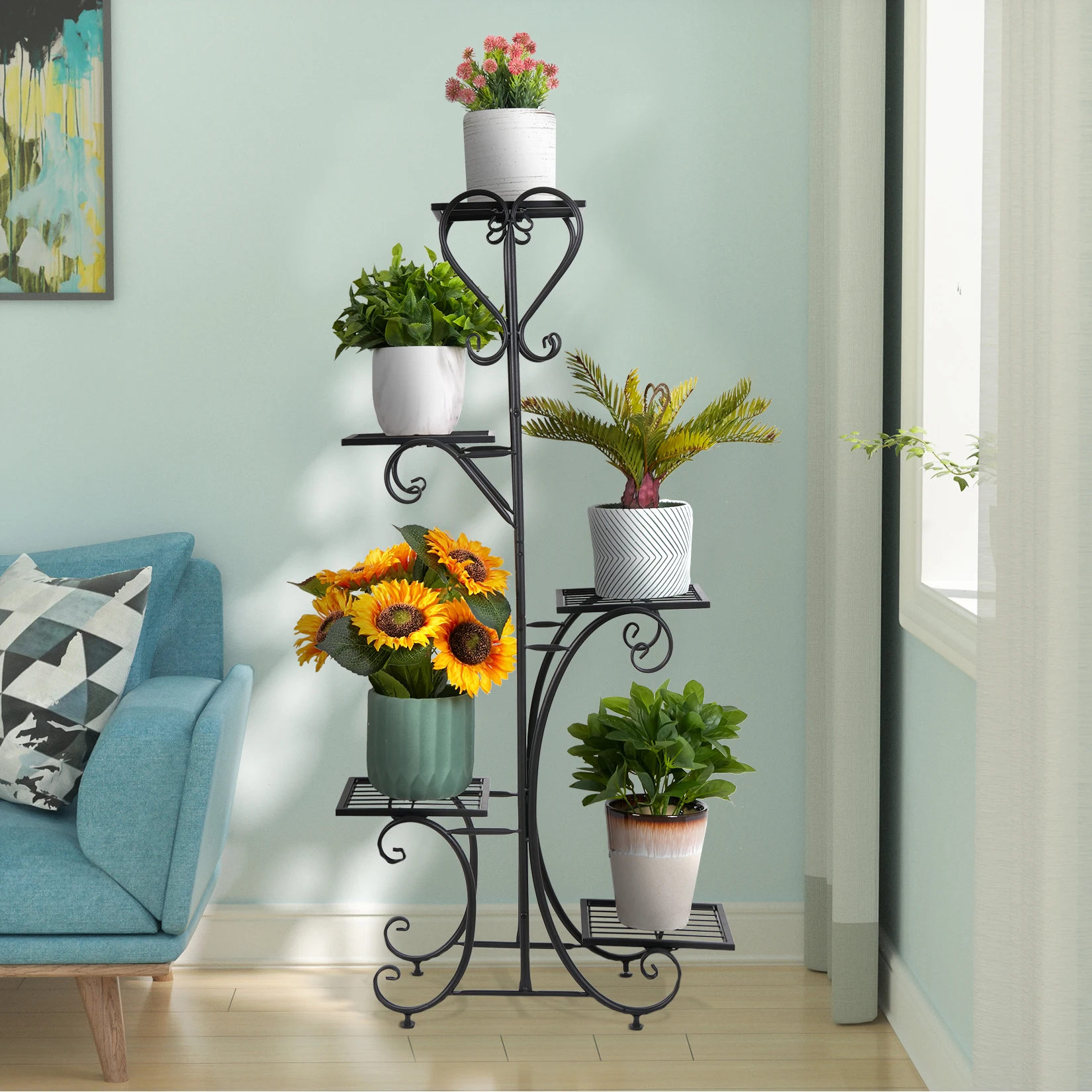 Plant Stand Tall Plant Rack Stand 5 Tiered Metal Plant Shelf Garden Flower Pots Display Holder