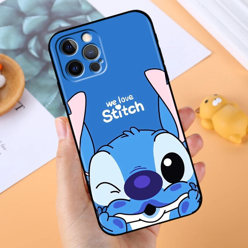 thumbnail image 1 of Funda de teléfono negra de Anime Stitch para Apple iPhone 14, 13, 12, 11, X, XS, XR, 8, 7, 6 Pro Plus, Max, Mini, 5 SE, 1 of 5