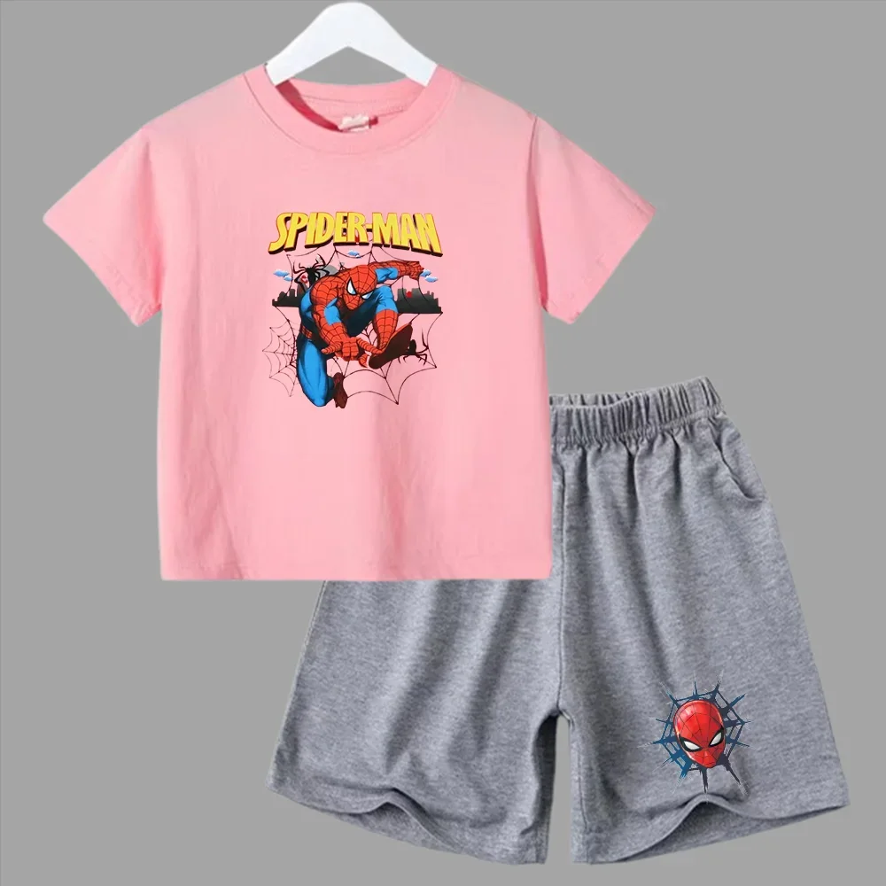 Conjunto de 2 piezas de camiseta y pantalones cortos deportivos para niños de Marvel Spider-Man, conjunto de verano para bebés de 3 a 12 años, ropa de marca de dibujos animados para niños