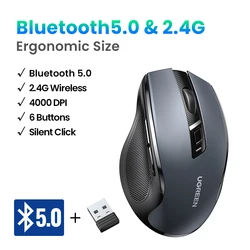 Ergonomic Wireless Bluetooth Mouse with 4000DPI and Silent Clicks (BT5.0 and 2.4G Black)