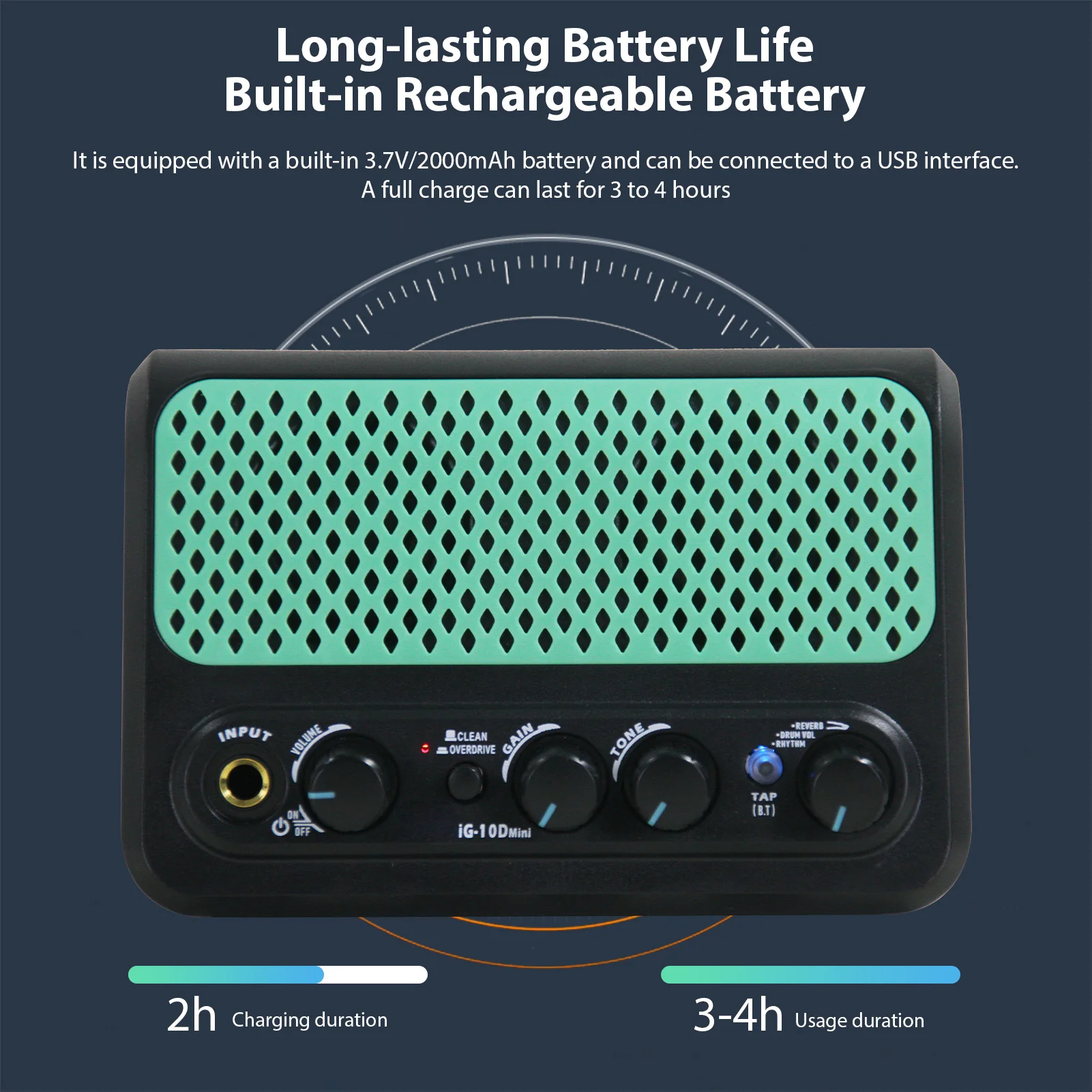 DK Guitar Amplifier BT Speaker with Built-in 30 Drum Machine Modes 2 Tone Clean Overdrive Effects Reverb AUX Input Headphone