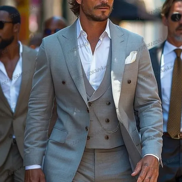 Nuevo traje de negocios gris para hombre, esmoquin para novio