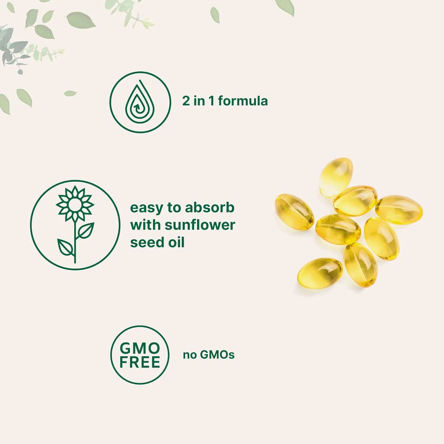 2 In 1 Formula Vitamin D3 5000 IU K2 100MCG Coconut Oil 180-900 Softgels