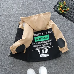 Children's Hooded Jacket Spring Boys Trench Girls Fashion Letter Outerwear Autumn Big Kids Casual Clothing Teenager 2-12Y Coat