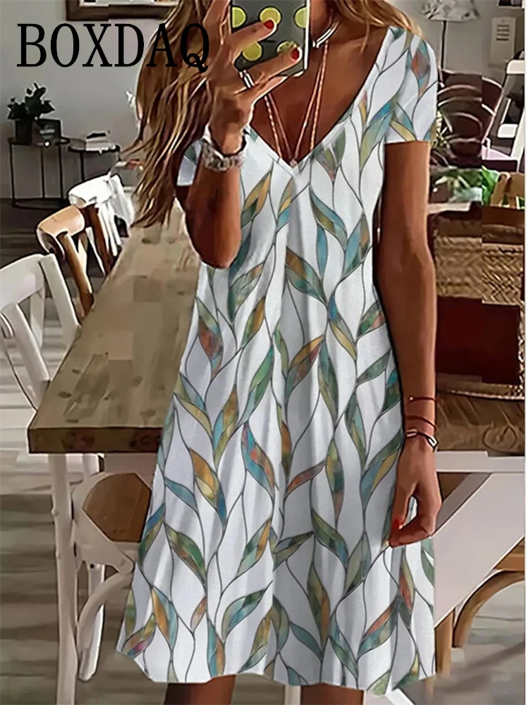 Abito Donna Estivo Floreale Bohémien | Manica Corta, Collo Alto, In Poliestere, Taglie S-XXL - Foto 5