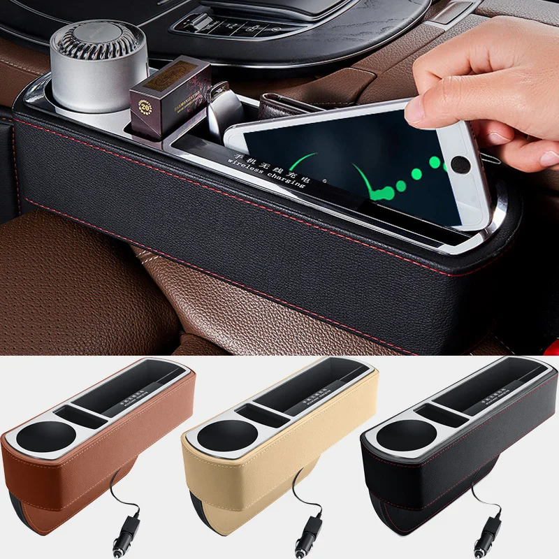 DPTALR Car Seat Filling Wireless Charging Storage Box Car Seat Slot Storage  Box Three-in-one Telescopic Car Multi-function Mobile Phone Wireless Charger