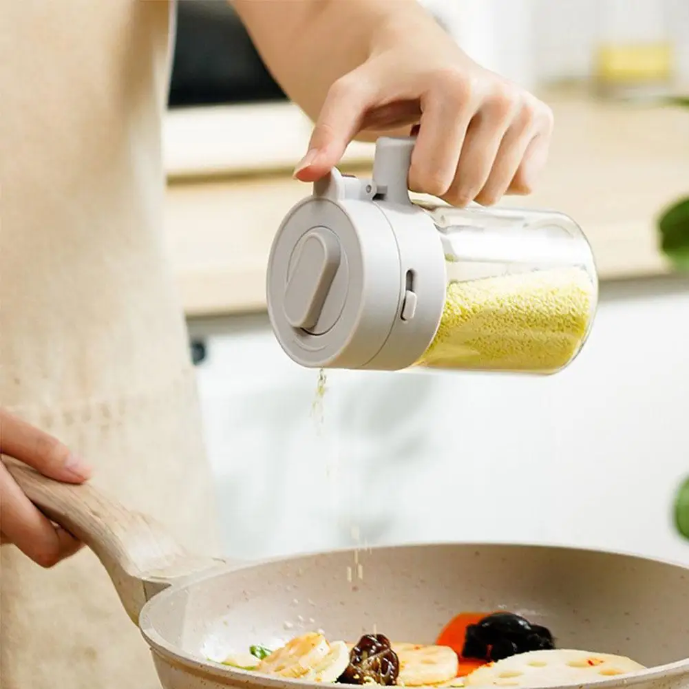 Glass Handle For Kitchen Seasoning Jar Flip Over Seasoning Box Transparent Glass With Spoon 1pc seasoning jar