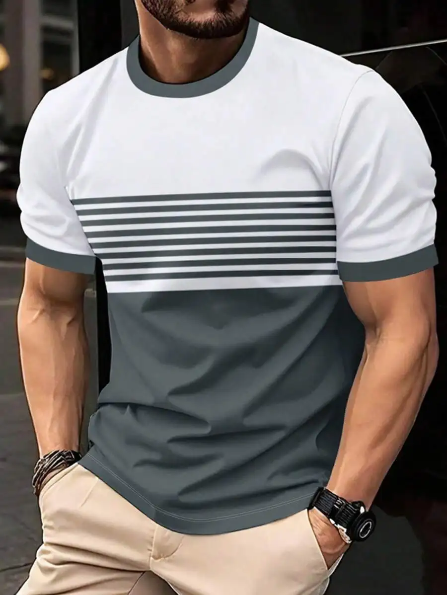 Short Sleeve T Shirt Outdoor Men's Summer Fashion Casual Round Neck Short Sleeve Top Striped Printed Style Asian Size T-shirt round neck short sleeve shirt short sleeved t shirt short sleeve t shirt